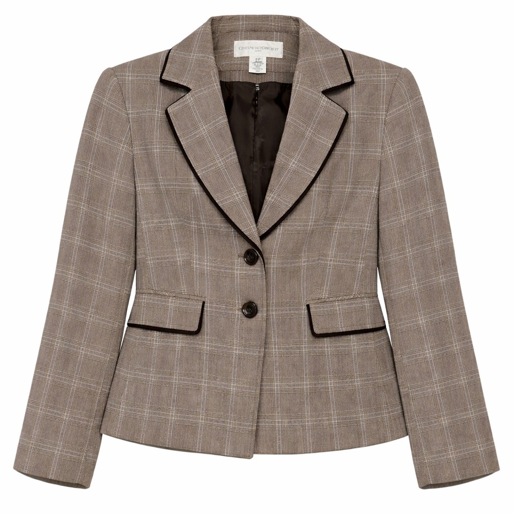 Old Money Dark Academia Plaid Blazer‎ Womens Size 2P Tailored Corpcore Luxury